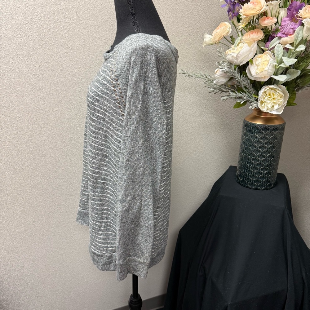 Project Gray Studded Stripe Sweater L | Cozy Fall Winter Metallic Knit Top - Picture 3 of 8